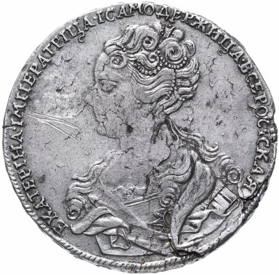 купить 1 рубль 1726 московский тип, портрет влево, хвост орла узкий