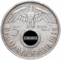 купить Фашистская Германия (Третий Рейх) 5 рейхсмарок (reichsmark) 1938 A Гинденбург, орел со свастикой