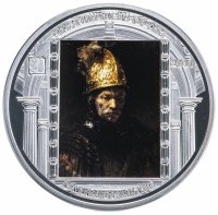 Купить Острова Кука 20 долларов 2010 "Шедевры живописи - Рембрант - Воин в золотом шлеме", в футляре с сертификатом