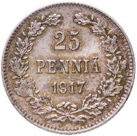 купить 25 пенни 1917 S, гербовый орел с коронами, монета для Финляндии