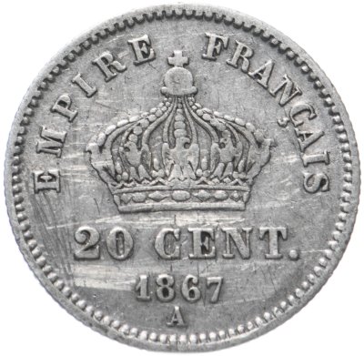 купить Франция 20 сантимов (centimes) 1867