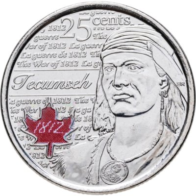 купить Канада 25 центов (cents) 2012 "Война 1812 года - Вождь Шайенов Текумсе" цветная