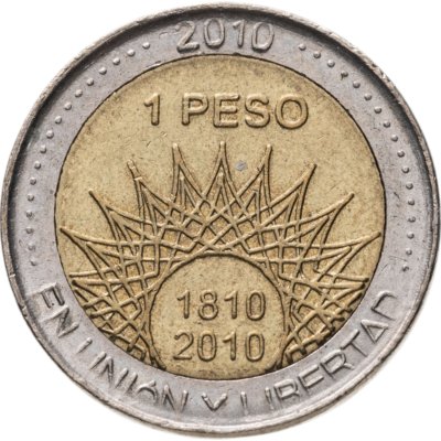 купить Аргентина 1 песо (peso) 2010 200 лет Аргентине - вулкан Аконкагуа