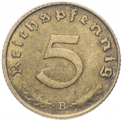купить Фашистская Германия (Третий Рейх) 5 рейх пфеннигов 1939 "В"