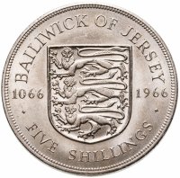купить Остров Джерси 5 шиллингов (shillings) 1966 " 900 лет битве при Гастингсе"