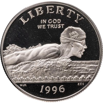 купить США 50 центов (1/2 доллара, half dollar) 1996 S "XXVI летние Олимпийские Игры, Атланта 1996 - Плавание" в футляре с сертификатом