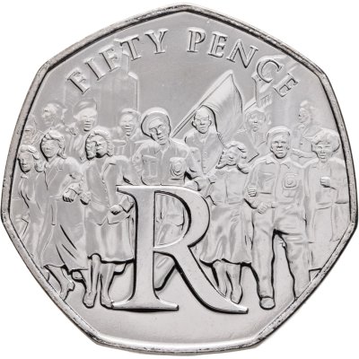 купить Остров Мэн 50 пенсов 2020 "75 лет Дню победы в Европе, буква R"