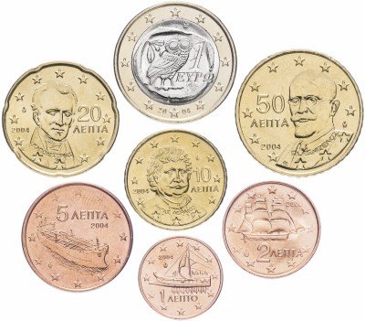 купить Греция набор монет от 1 евро цента до 1 евро 2004 (7 штук)