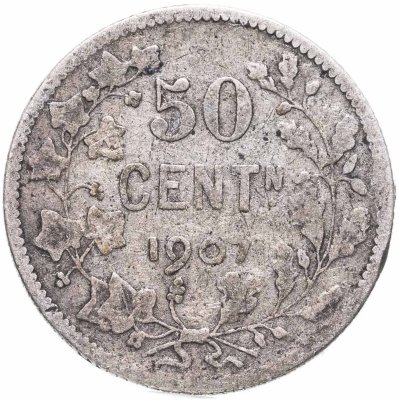 купить Бельгия 50 сантимов (centimes) 1907, Надпись на голландском - 'DER BELGEN'
