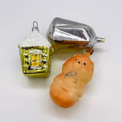 купить Набор из 3-х ёлочных игрушек разных форм, стекло, металл, краска, СССР, 1970-1990 гг.