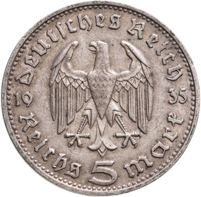 купить Германия 5 рейхсмарок (reichsmark) 1935 Гинденбург Третий рейх