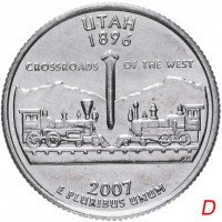 Купить США 1/4 доллара (квотер, 25 центов) 2007 D "Штат Юта"