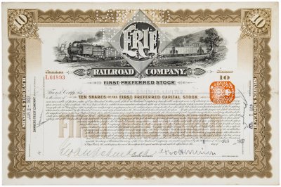 купить Акция США ERIE RAILROAD COMPANY, 1937г. ( С печатью) " Гашение представителями банка "JP Morgan"