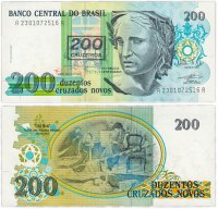 Купить Бразилия 200 крузейро 1990 (Pick 225b) (Надпечатка 200 крузейро)