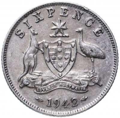 купить Австралия, 6 пенсов (pence) 1942, без отметки монетного двора