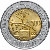 купить Италия 500 лир 1999 "20 лет Европейскому парламенту"