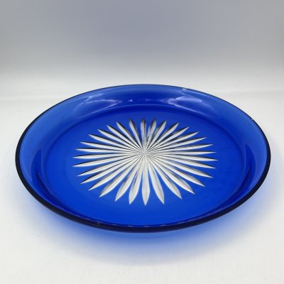 купить Поднос кобальтого цвета для сервировки/приборов для вина, стекло, алмазная грань, Дятьковский хрустальный завод, СССР, 1970-1990 гг.