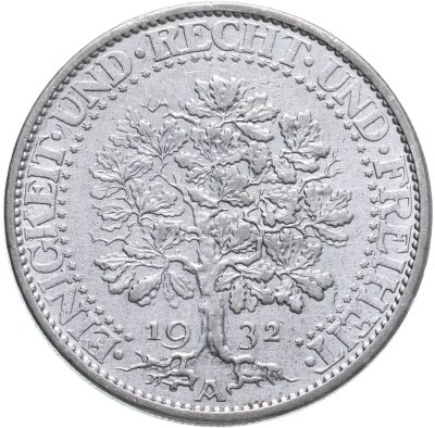 купить Германия 5 рейхсмарок (reichsmark) 1932, знак монетного двора "A" — Берлин