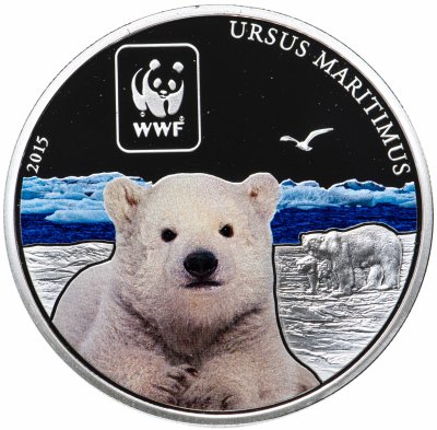 купить ЦАР 100 франков (francs) 2015 Proof Всемирный фонд дикой природы - Белый Медведь