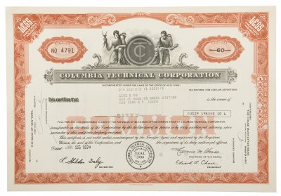 купить Акция США COLUMBIA TECHNICAL CORPORATION, 1974 г.