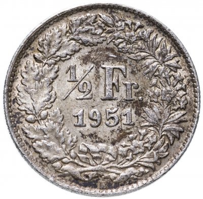 купить Швейцария 1/2 франка (franc) 1951