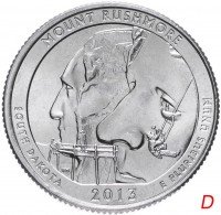 Купить США 1/4 доллара (25 центов, квотер) 2013 D — "Национальный мемориал Гора Рашмор" (20-й парк)