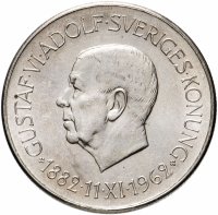 Купить Швеция 5 крон 1962 "80 лет со дня рождения Густава VI Адольфа"
