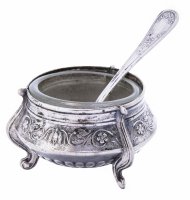 купить Солонка с ложечкой , мельхиор, стекло, Мстерская художественная фабрика "Ювелир", СССР, 1963 г.