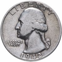 Купить США 25 центов (квотер, 1/4 доллара, quarter dollar) 1942