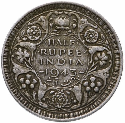 купить Индия (Британская) 1/2 рупии (rupee) 1943 • знак монетного двора: "•" - Бомбей