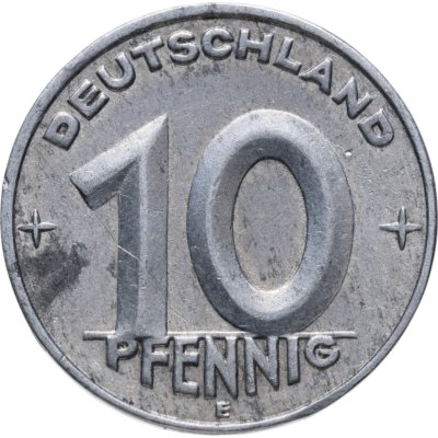 купить Германия (ГДР) 10 пфеннигов 1952 E, знак монетного двора: "E" - Мульденхюттен