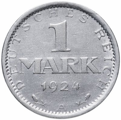 купить Германия 1 марка 1924 Знак монетного двора "A" — Берлин