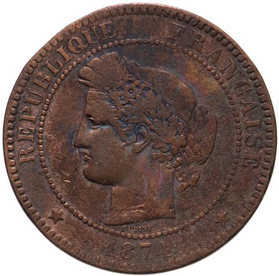 купить Франция 10 сантимов (centimes) 1874