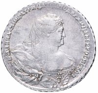 Купить 1 рубль 1737 московский тип. "Б. М. Анна", портрет работы Л. Дмитриева, орел московского типа, крест державы касается крыла