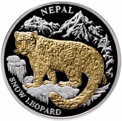 купить Либерия 10 долларов 2005 Proof "Вымирающие виды животных - Снежный леопард (Барс) Непал"