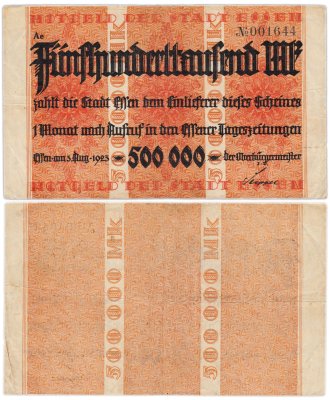 купить Германия 500000 марок 1923 год.. Эссен Essen НОТГЕЛЬД