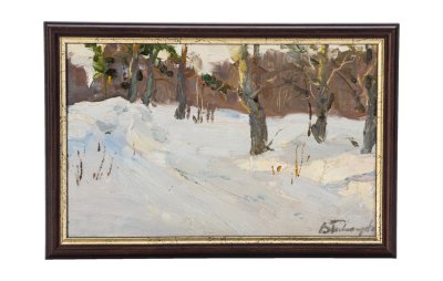купить Картина "Зимний этюд" в раме, картон, масло, Художник Токарев В.Ф., СССР, 1958 г.
