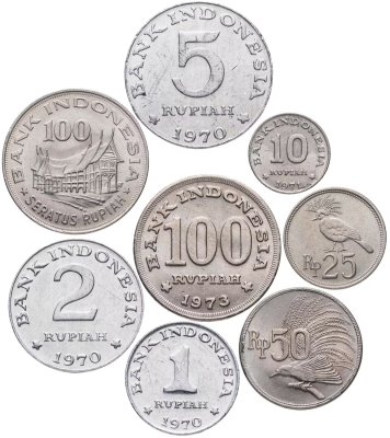 купить Индонезия - набор монет от 1 до 100 рупий 1970-1978 (8 штук)