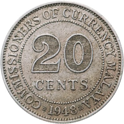 купить Малайя 20 центов (cents) 1948