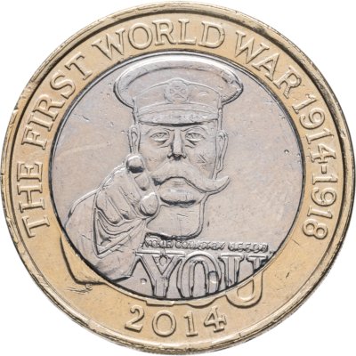 купить Великобритания 2 фунта (pounds) 2014 "100-летие с начала Первой мировой войны плакат Китченера"