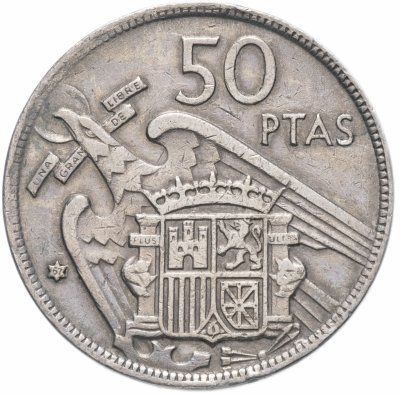 купить Испания 50 песет (pesetas) 1957, год внутри звезды случайный