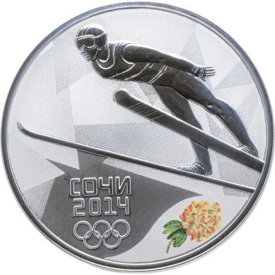 купить 3 рубля 2014 СПМД Proof "XXII Зимняя Олимпиада в Сочи - Прыжки на лыжах с трамплина (виды спорта)"