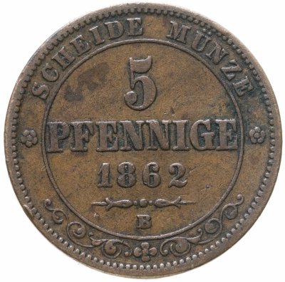 купить Германия (Саксония) 5 пфеннигов 1862 В