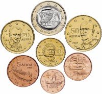 Купить Греция набор монет от 1 евро цента до 1 евро 2007 (7 штук)