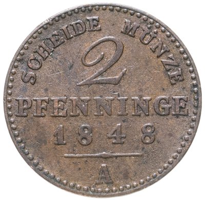 купить Германия, Пруссия 2 пфеннига 1848