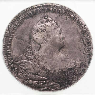 купить 1 рубль 1739 московский тип, 5 жемчужин в прическе, в слабе ICG VF25 DETAILS