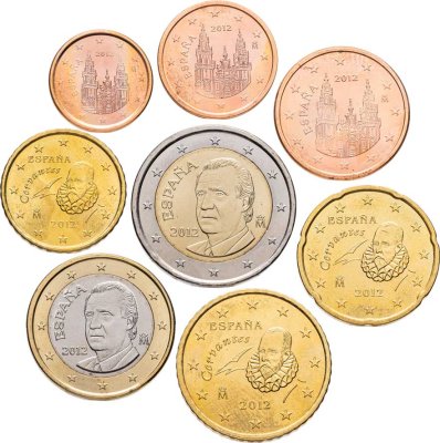 купить Испания, набор из 8 разменных монет евро 2012 г.