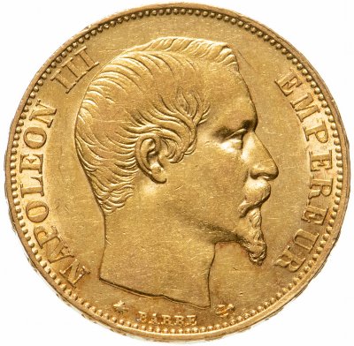 купить Франция 20 франков (francs) 1859 BB знак монетного двора: "BB" - Страсбург