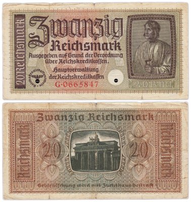 купить Германия 20 рейхсмарок 1940-1945 Немецкие оккупационные территории
