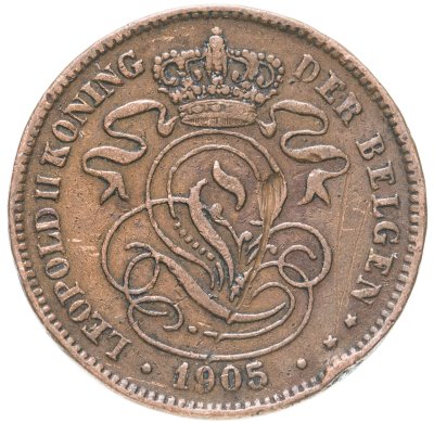 купить Бельгия 2 сантима 1905 г. Надпись на голландском - 'DER BELGEN'